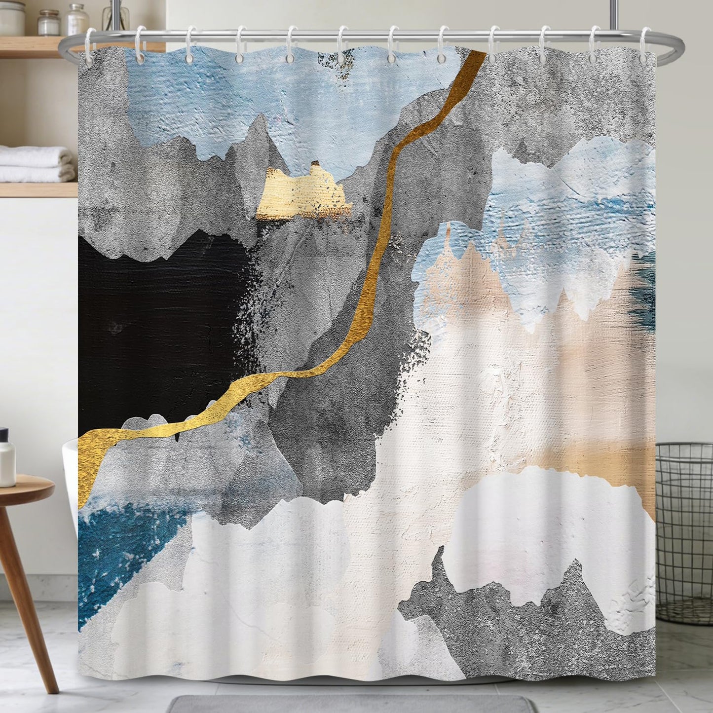 Xiazhilaio Abstract Art Shower Curtain with Hooks – Modern Artistic Decorative Curtain for Bathroom Shower, Neutral & Scandinavian Style Bath Tub Curtain Waterproof Washable, 71x74 Inch