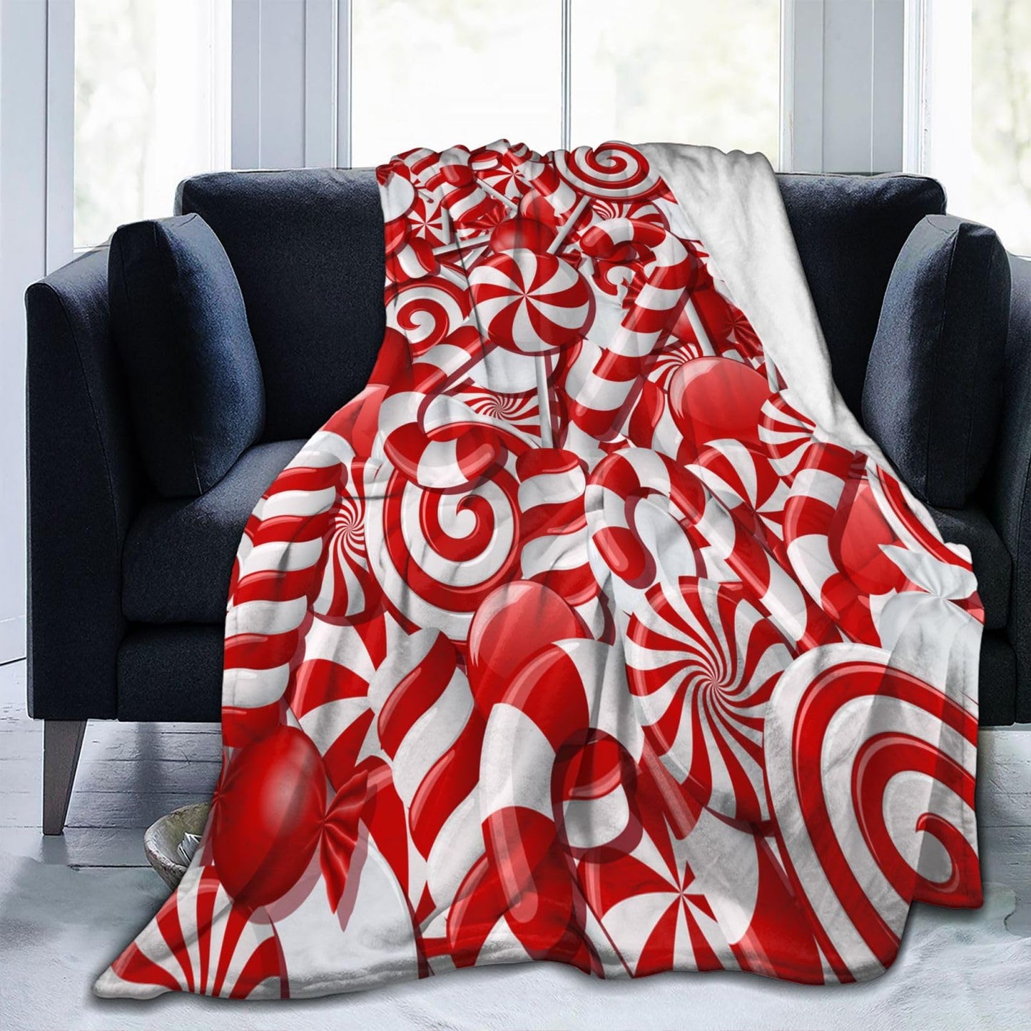 KUOAICY Christmas Swirl Candy Fleece Throw Blanket Red and White Sweet Xmas Soft Flannel Plush Lightweight Warm Cozy Blanket for Bed Couch Sofa Travel 50"X40"