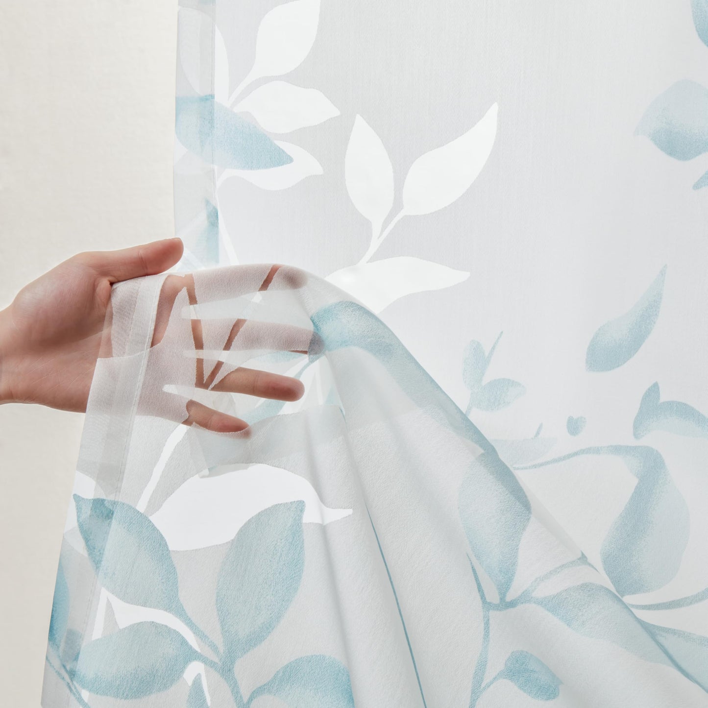 Madison Park Cecily Semi Sheer SINGLE Panel Window Curtain Burnout Botanical Print, Easy To Hang, Fits up to 1.25" Diameter Rod, 50x84", Leaves Aqua