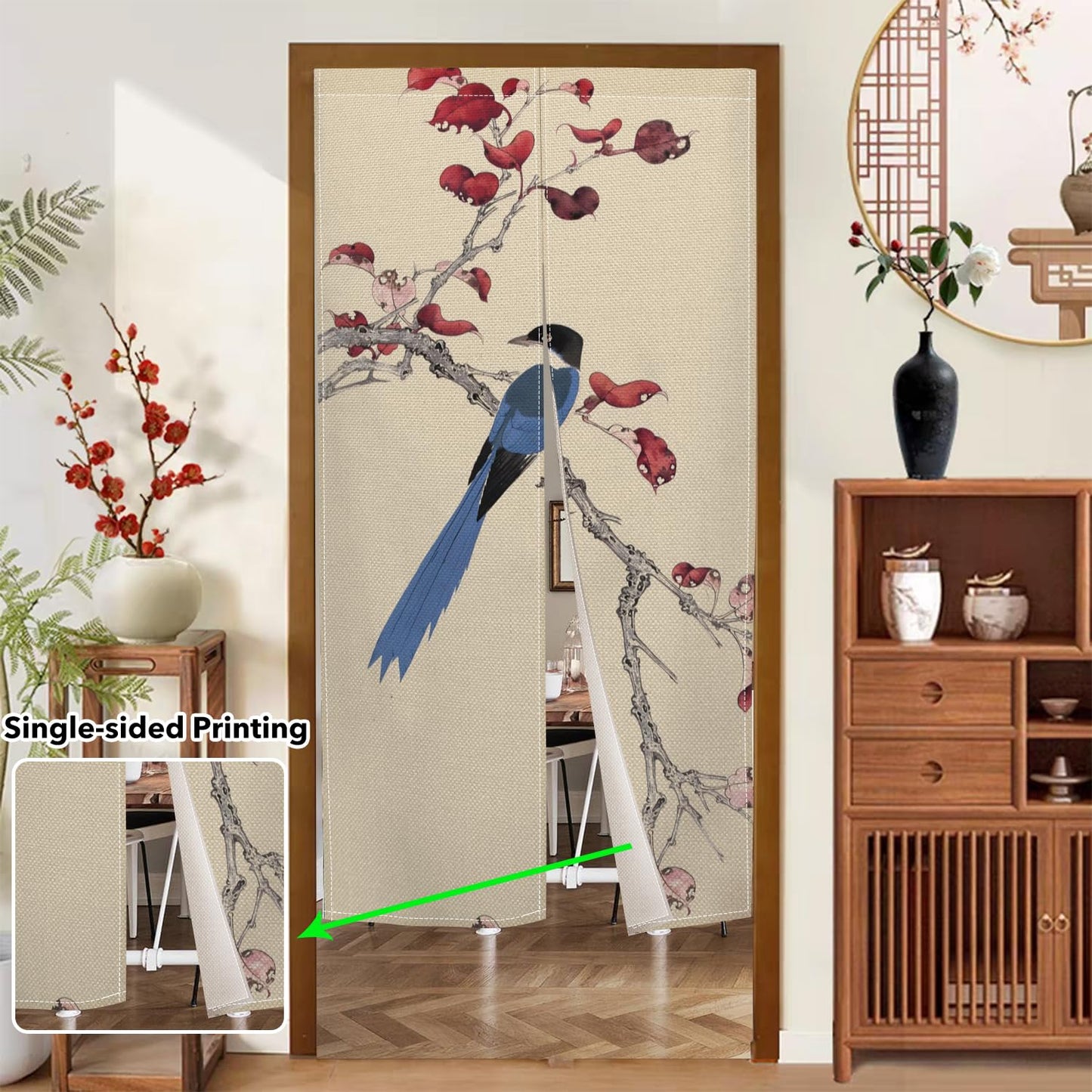 Leowefowa Long Japanese Noren Doorway Curtain Chinese Printing Window Treatment Traditional Good Lucky Door Curtain Tapestry for Room Divider Partition Home Kitchen Decor (lnk, Magpie), 33.5"x 70.9"