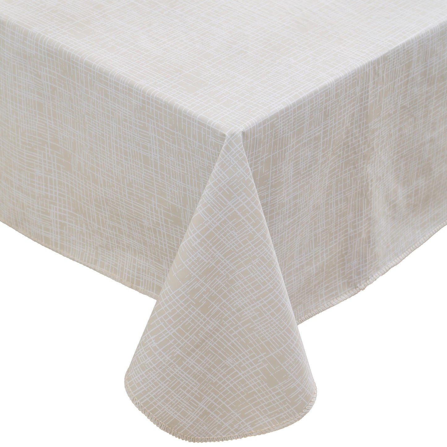 Heavy Duty Vinyl Tablecloth with Flannel Backing Waterproof Oil-Proof Plastic Table Cloth Stain-Resistant Wipeable Rectangle or Square Table Cover for Indoor and Outdoor (Beige Striped,54x54 Inch)