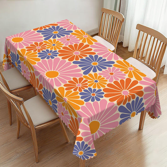 ZYPHORIEL Daisy Flowers Rectangle Tablecloths Retro Orange Pink Blue Flower Table Cloths Decorative Kitchen Dining Tablecloth for Rectangular Tables,Washable Table Cover for Party 54 x 72 Inch