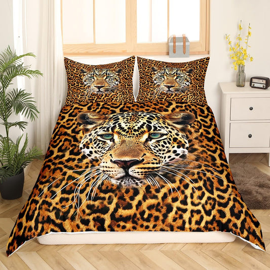Cheetah Duvet Cover Set King Size,Leopard Print Bedding Set 3pcs for Kids Teens Boys Room Decor, Wild Animal Fur Comforter Cover Brown Quilt Cover with 2 Pillowcases