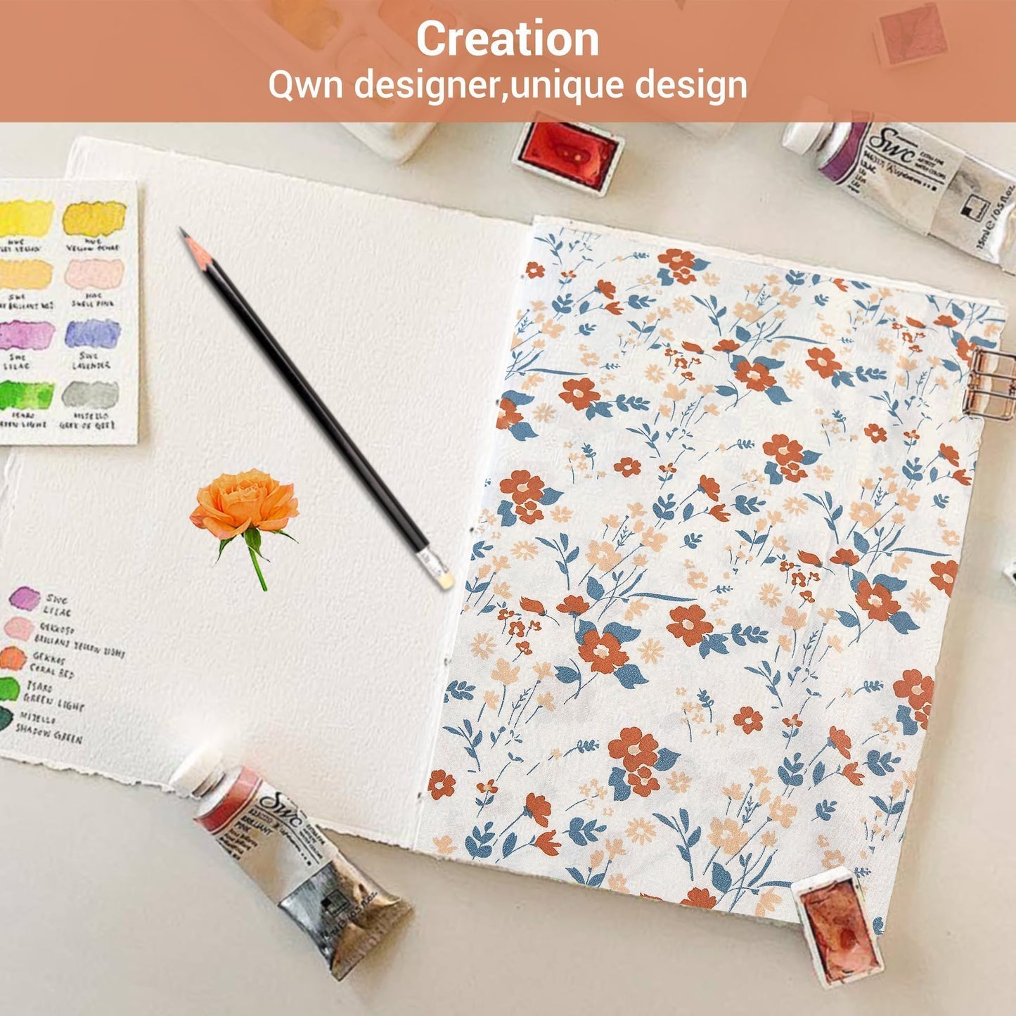 Softan Floral Full Sheet Set, Orange Flower Printed Bed Sheets - 4 Piece Soft Microfiber Patterned Fitted Sheets with 15" Deep Pocket & Non-Slip Straps, Cute Flower Sheets & Pillowcase Set
