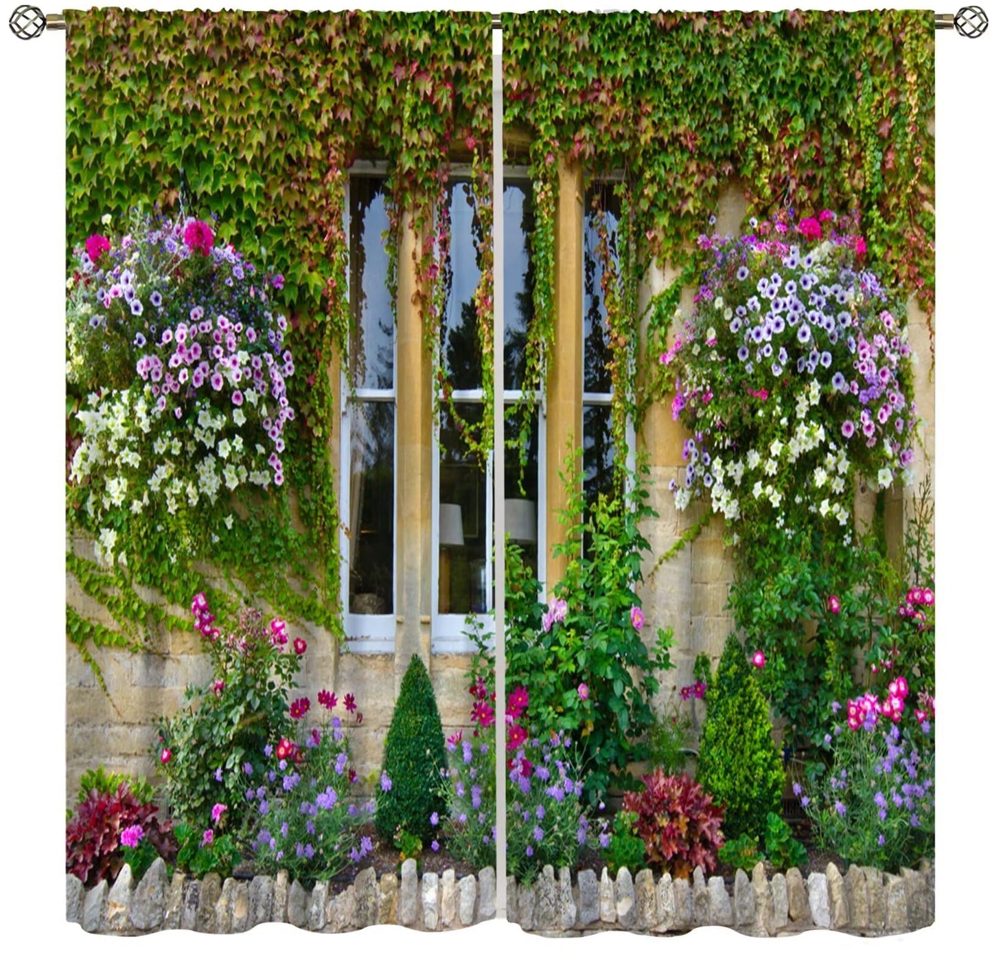Italian Blackout Curtain,Porch Flowers Pots Plants Floral Flowers Retro Country Farmhouse Print Window Drapes for Bedroom Living Room Kitchen Cafe Office Set 2 Panels,42x45 Inches, Style-4