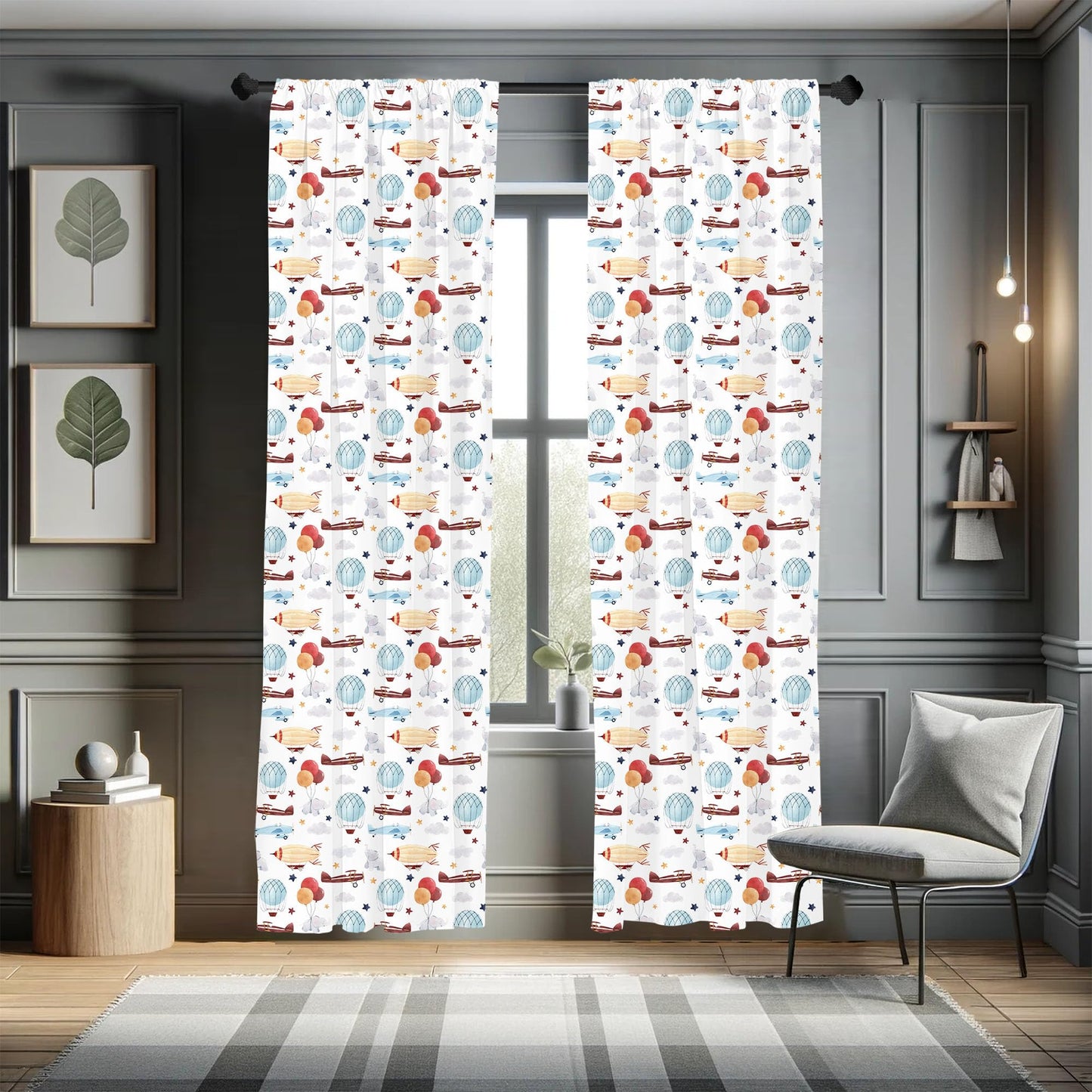 Lunarable Plane Window Curtains, Hot Air Balloon Stars Flying, Lightweight Decor 2-Panel Set with Rod Pocket, Pair of - 28" x 63", White Multicolor