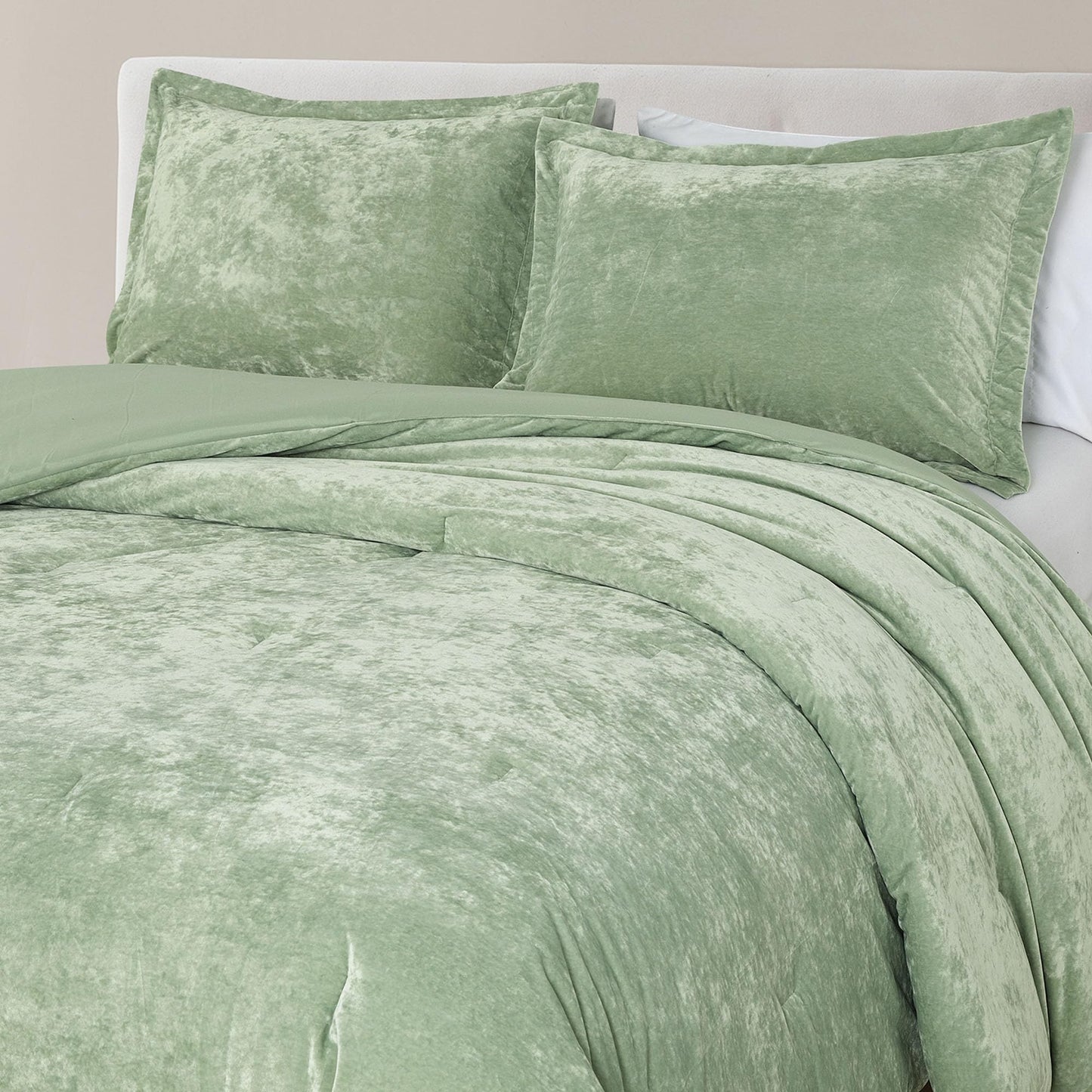 HUMESIIL Luxury Velvet King Size Comforter Set, 3 Pieces Reversible Brushed Solid Microfiber Back, All Season Cozy, Soft, Warm (Sage Green,104x90 in)