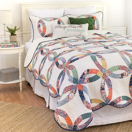 C&F Home Heritage Double Wedding Ring Patchwork Premium 2-Piece Twin Bedding Set All Seasons Luxury Vintage Machine Washable Reversible Lightweight Quilt Bed Bedroom Anniversary Romantic Gift Decor