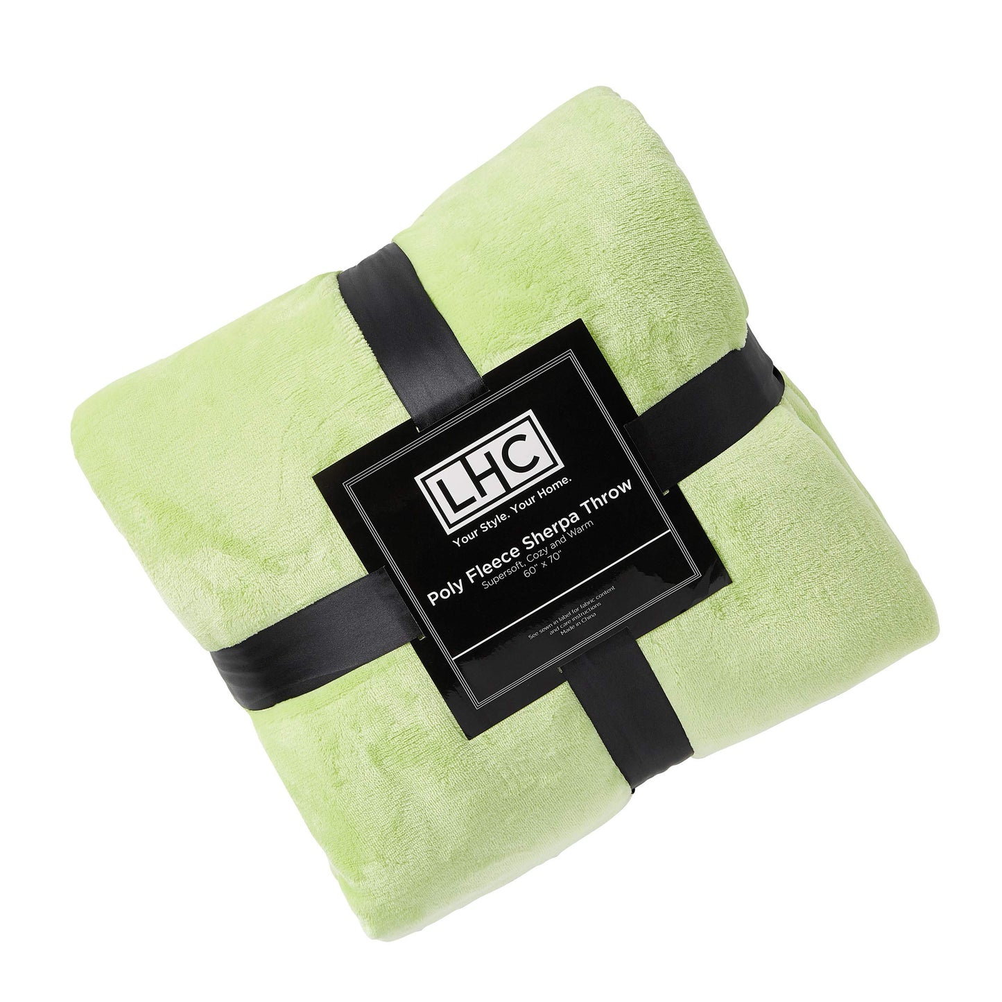 Lavish Home Poly Fleece Sherpa – Oversized Plush Woven Polyester Sherpa Fleece Solid Color Throw – Breathable and Machine Washable in Aloe Green and White