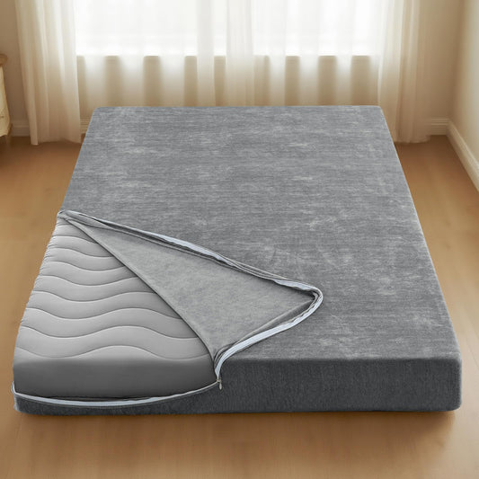 H.VERSAILTEX Twin Size Armless Futon Mattress Covers for Traditional Japanese Futon Mattress Soft Mixed-Color Chenille Couch Slipcovers Floor Mats Sofa Protector Zippered Sleeper Sofa Cover,Grey