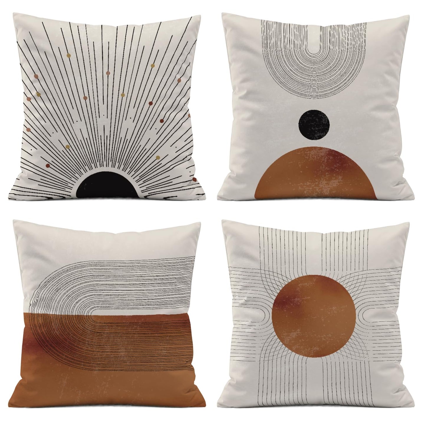 ISANOU Abstract Minimalist Throw PillowCovers,Mid-Century Modern Geometric Sun Pillow Case Decor Set of 4,Bohemian Pillow Decorative for Home Living Room Bedroom Sofa,18x18 Inch