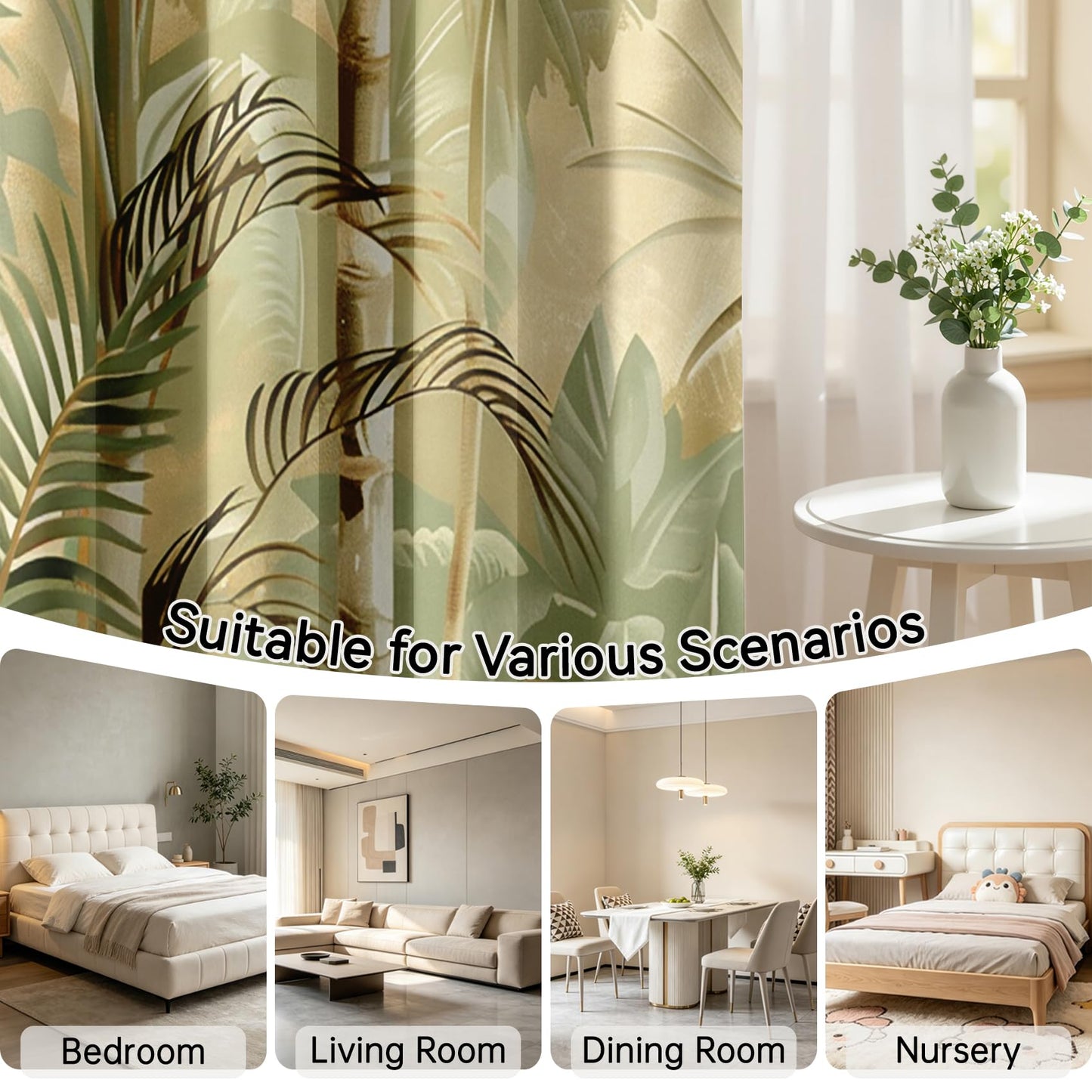 Mistwalk Modern Palm Tree Curtains Blackout, 63 Inch Curtains for Bedroom & Living Room, Room Darkening Thermal Insulated Grommet Drapes, Tropical Plants Patterned Window Treatments