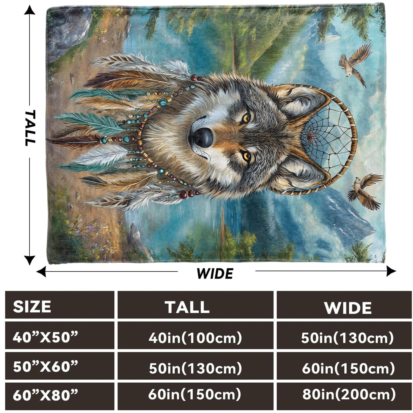 Lugiu Wolf Pattern Blanket, Lightweight Comfy Tribal Dreamcatcher Design Blankets for Couch Sofa Bedroom, Soft Plush Travel Flannel Throw Blanket Gifts for Adults Kids Women, Home Decor 60×50in