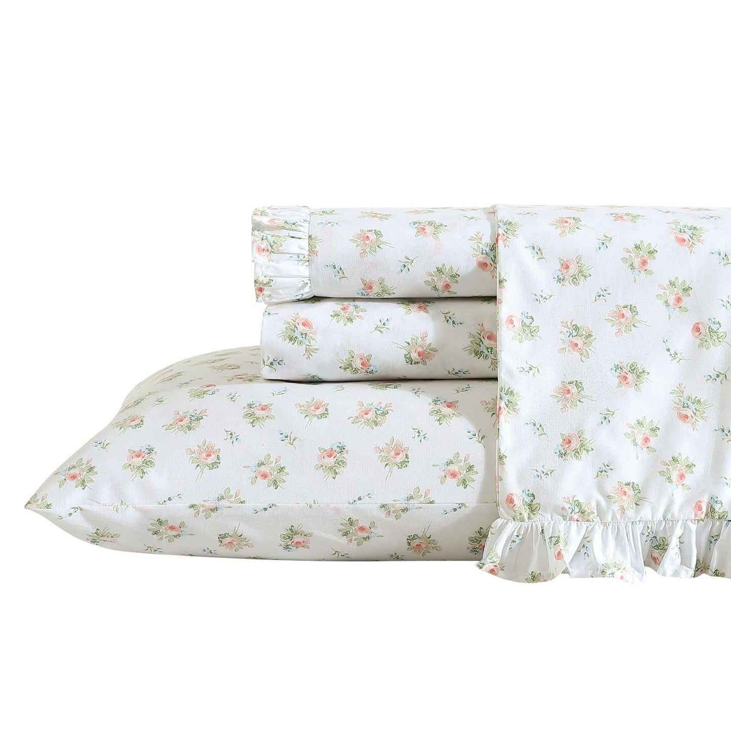 Laura Ashley – Twin Size Sheet Set, Crisp & Lightweight Cotton Percale Bedding with Fitted Sheet and Pillowcase, Floral Room Decor, Deep Pocket, College Dorm Room Essentials (Roseford White)