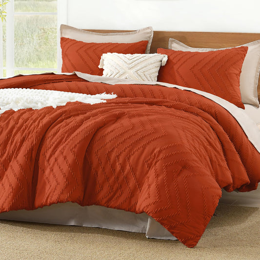 Litanika Burnt Orange King Comforter Set, 3 Pieces Lightweight Terracotta Rust Boho Fall Tufted Bedding Sets, Down Alternative Comforter Fluffy Bed Set Gift Choice