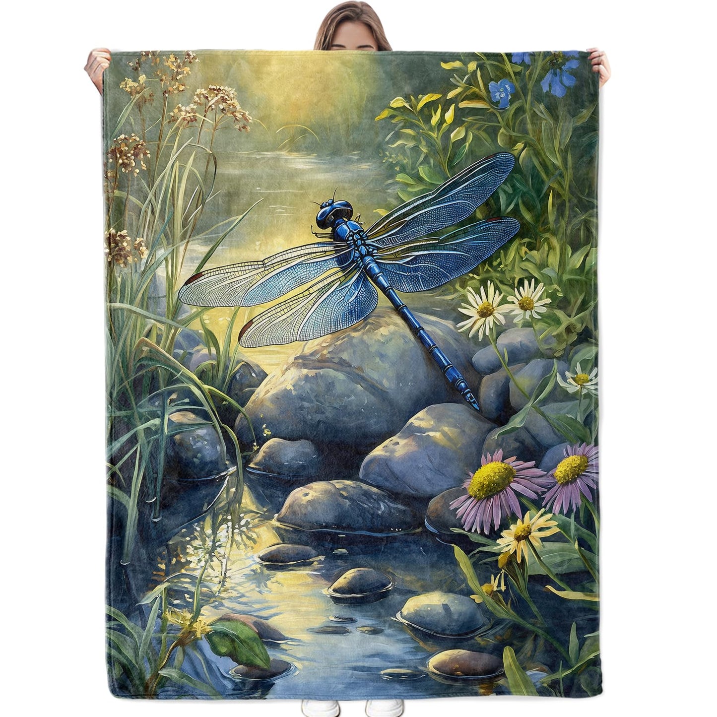 Bidesk Pretty Dragonfly Blanket - Ultra Soft, Cozy, Warm, Lightweight & Fuzzy Flannel Throw Blankets, Ideal for Couch, Bed, Travel & Outdoor Use - for Men Women Adults Kids 60"×50"