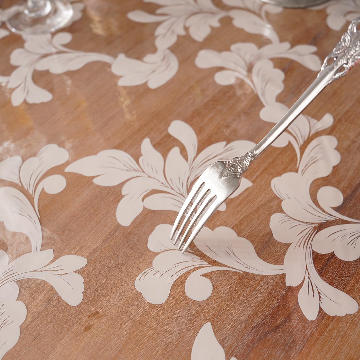 Artbloss Waterproof Clear Table Cover Protector Vinyl Rectangle Table Cloth Oil Spill Proof Wipe Clean Plastic Tablecloths for Dining Tables (Scroll Grass, 60 x 84 Inches)
