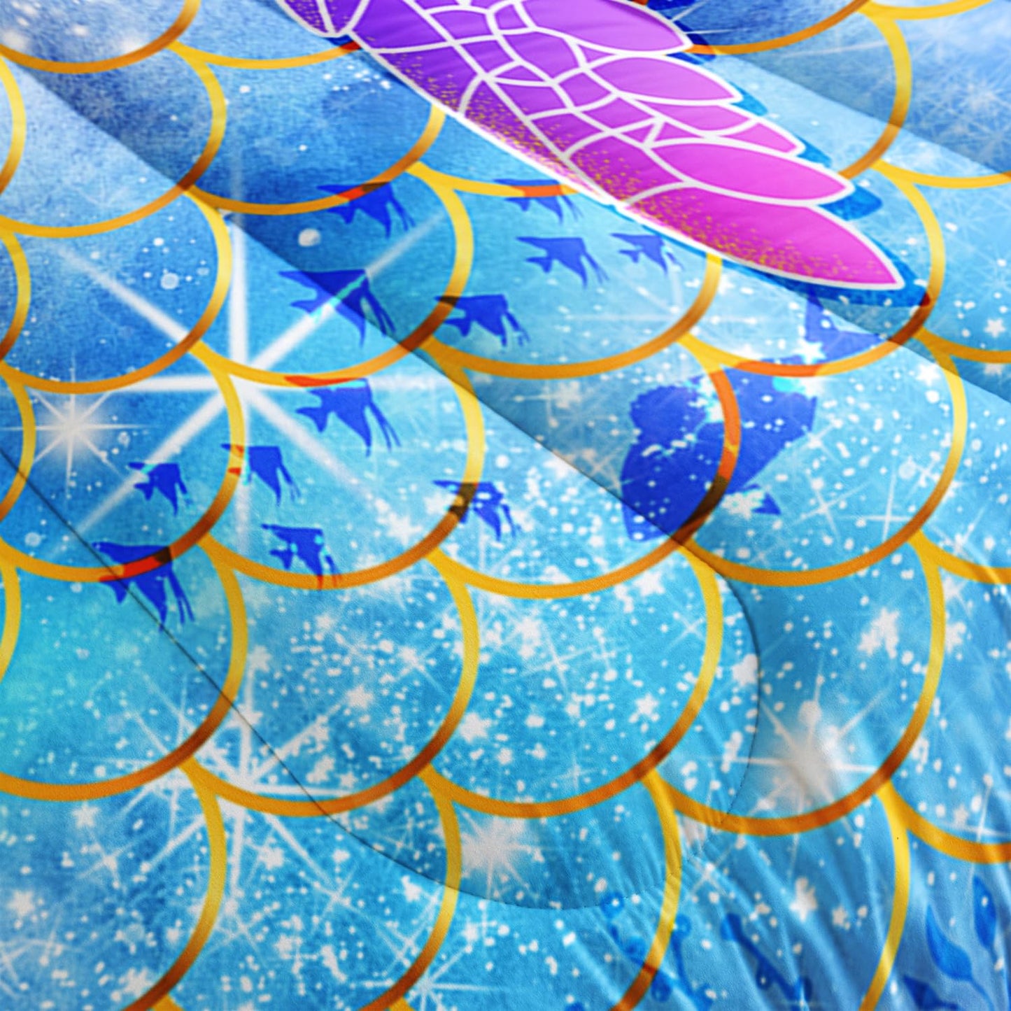 Mermaid Scales Bedding Set for Girls,Rainbow Scales Mermaid Printed Comforter Set Full Size for Kid Women,Glitter Star Bed Set Quilts Set Lightweight Soft Microfiber Warm Down Alternative All Season