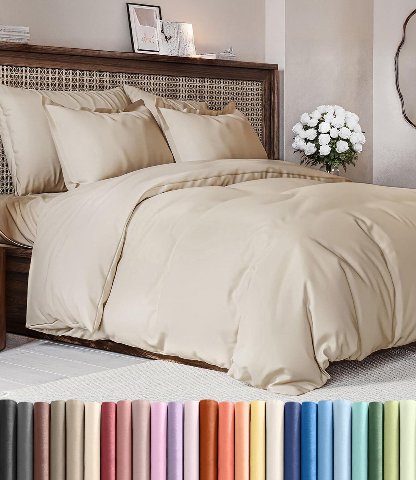 Duvet Cover Queen Size Set - Extra Soft Queen Duvet Cover 90" x 90" with 2 Pillow Shams - Hotel Luxury, Easy Care and Fade Free w/Zipper Closures & Ties - All Season, Comfy, Cozy & Breathable (Wheat)