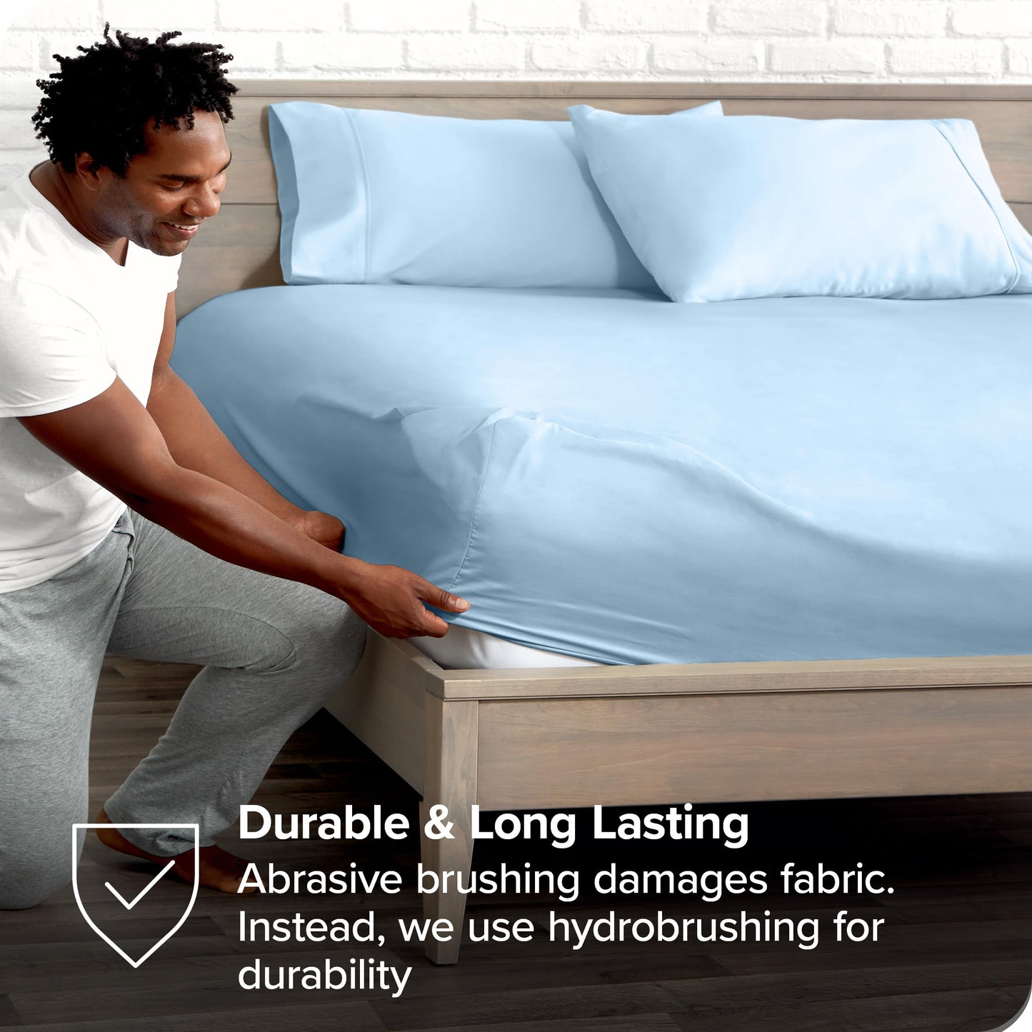 Bare Home Fitted Sheet + Pillowcase Set - Luxury 1800 Ultra-Soft Microfiber - Double Brushed - Deep Pockets - Easy Fit - Fitted Sheet and Pillowcases (Full, Light Blue)