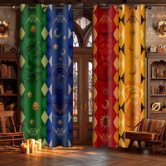 HIYSMT Enchanted Academy Blackout Curtains,Mythical Animal Emblem School House Privacy Drapes,4284inch Magic Flag Window Treatments for Bedroom Living Room,2Panel HILC04