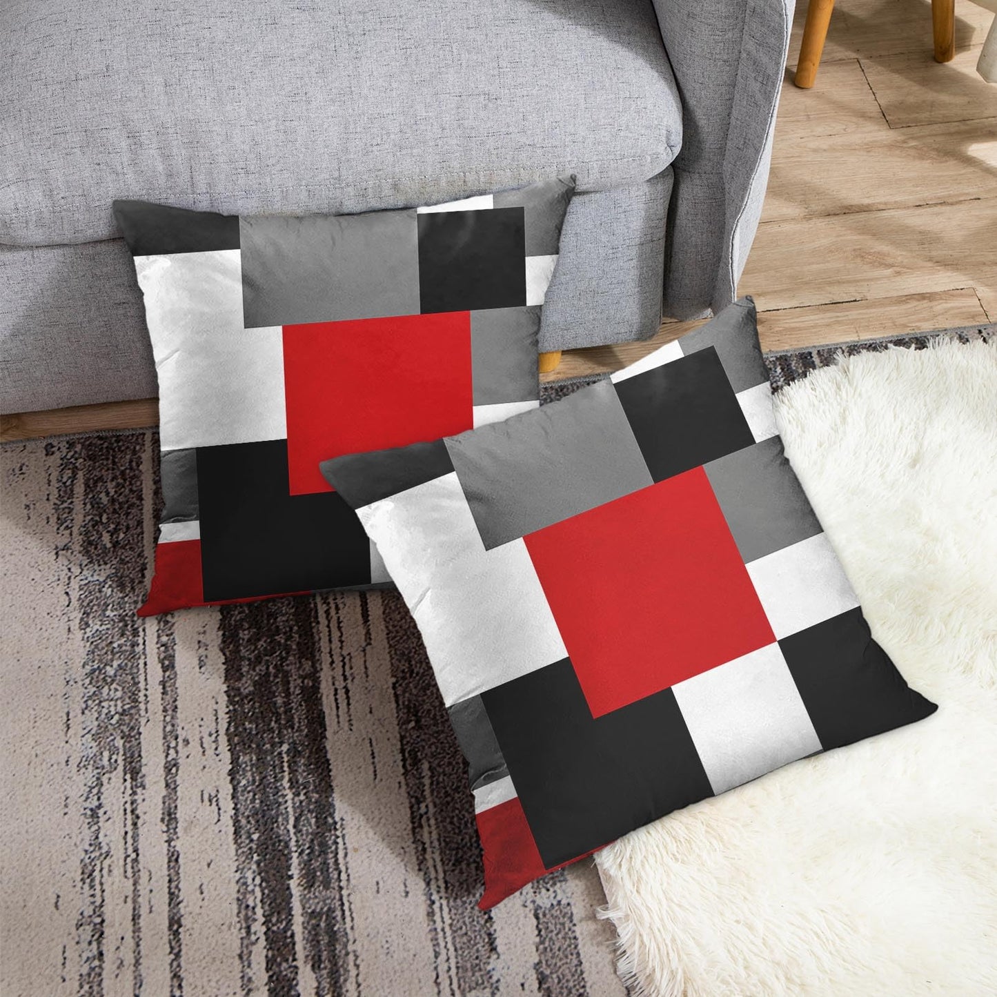 Emvency Set of 2 Red Black and Grey Throw Pillow Covers Geometric Modern Abstract Painting Decorative Pillow Cases Home Decor Standard Square 18x18 Inches Pillowcases