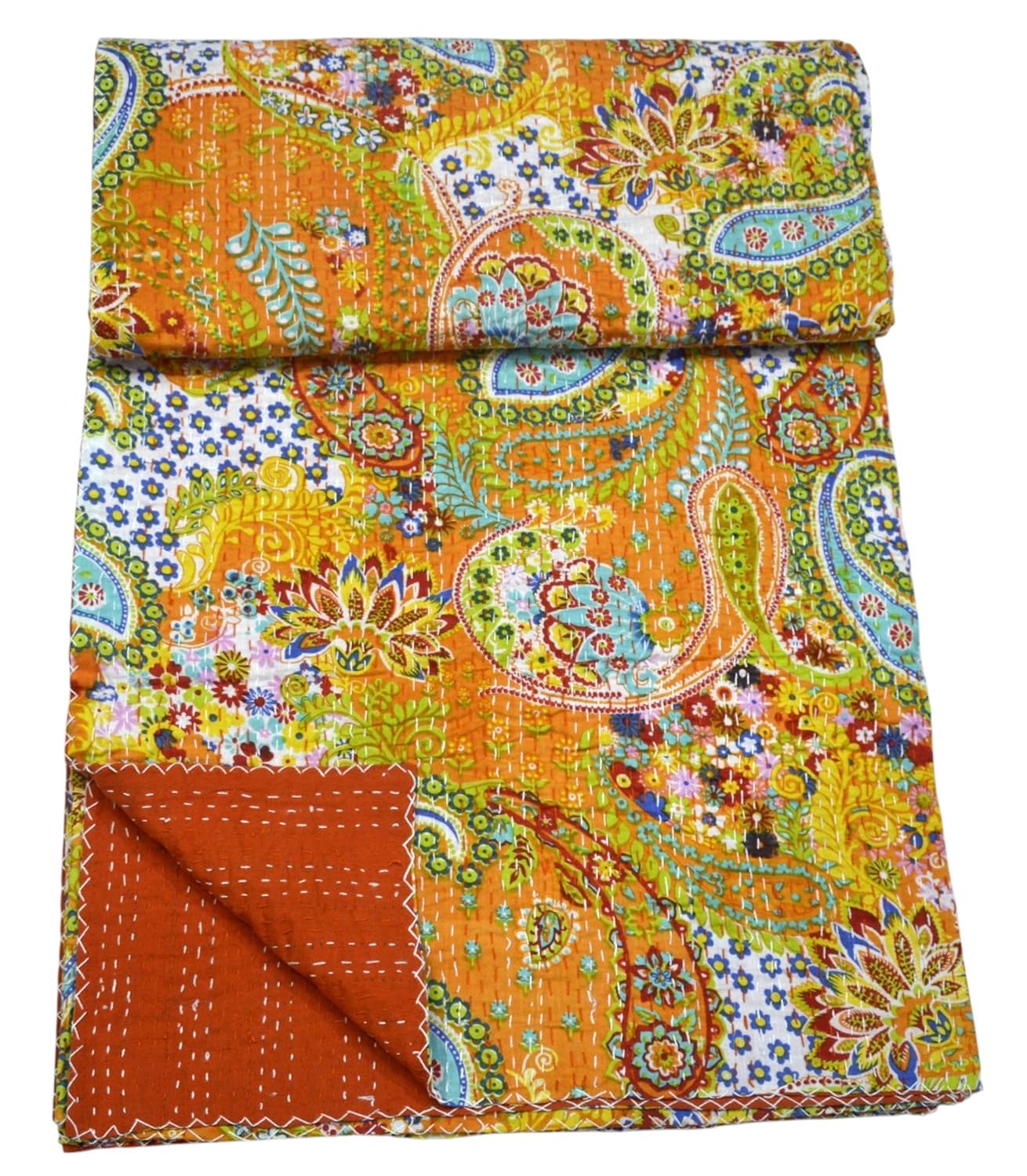 Arprani Indian Vintage Kantha Quilt Set Handmade Cotton Throw Blanket Bedspread gudari Paisley Bohemian bedspreads Boho Queen Size Quilt