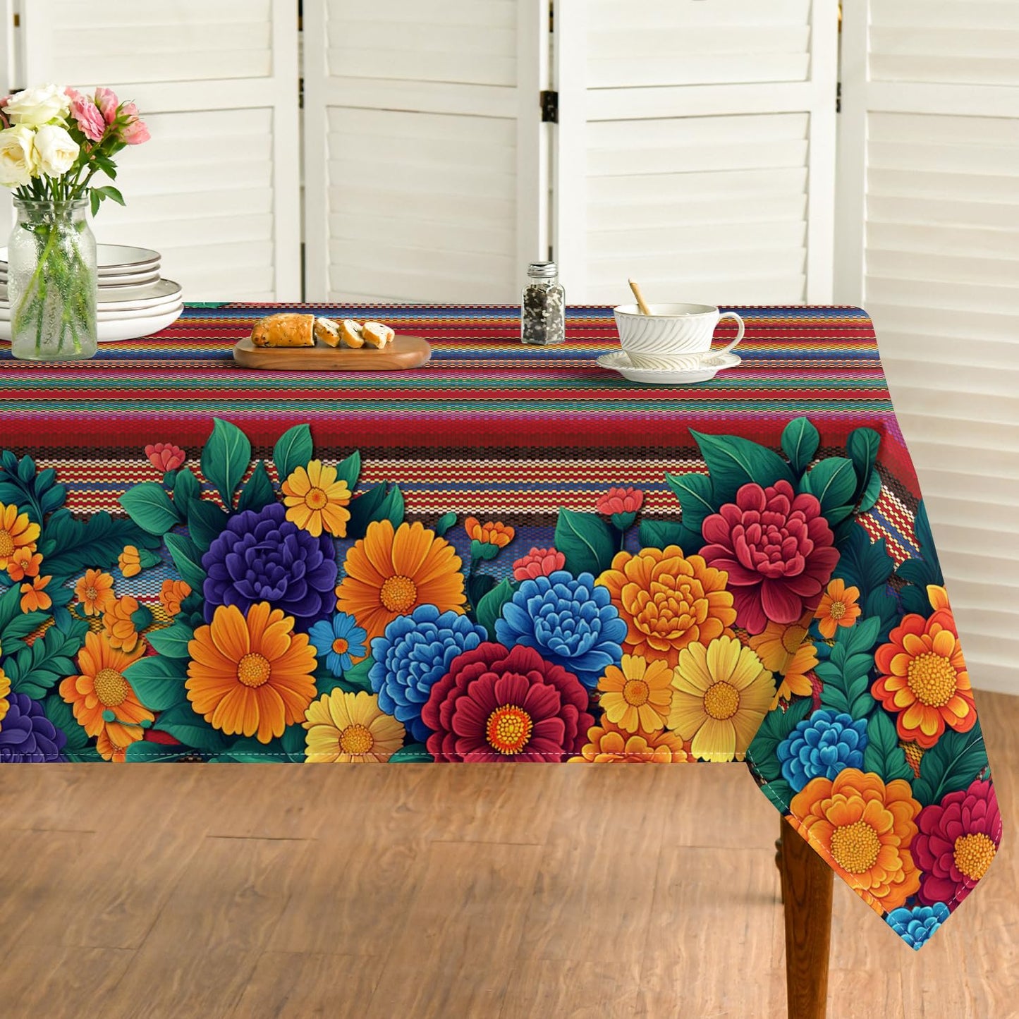 Horaldaily Mexico Fiesta Tablecloth 60×84 Inch Rectangular, Halloween Cinco Dia De Los Muertos Day of The Dead Washable Seasonal Table Cover for Party Picnic Home Decor