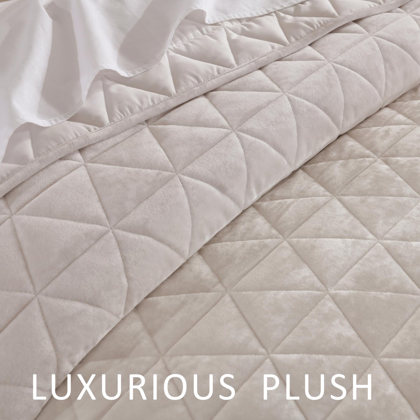 Homzard Velvet Quilt Set Queen Size Bedding Set, Cream White Velvet Comforter, Luxury Bedspreads Queen Size, Cream White Bedding,Soft Lightweight Quilts for All Season