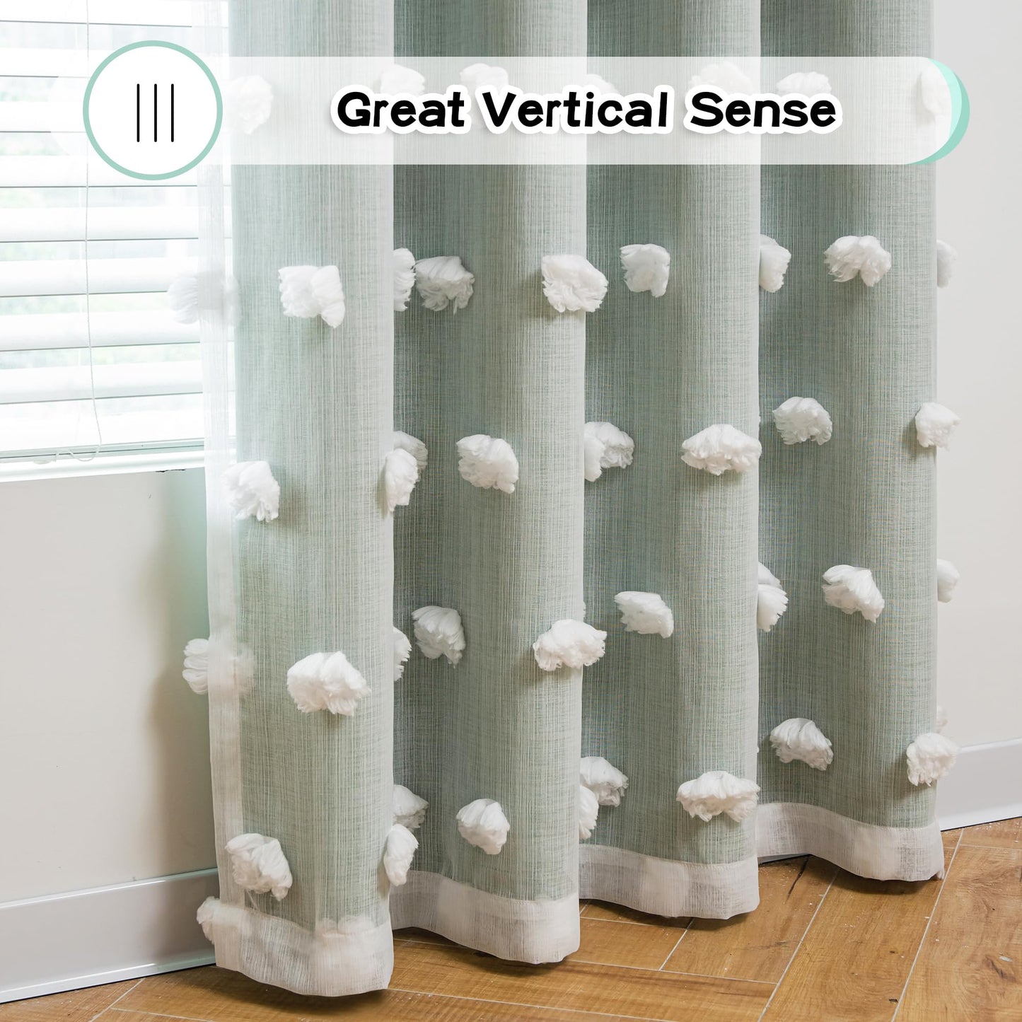 MYSKY HOME Kids Curtains for Boys Bedroom 63 Inches Long Room Darkening Double Layer Drapes for Son Room Decor White Pom Pom Sheer Back Tab Blackout Curtain 2 Layers Aqua 52 x 63 Inch 2 Panels