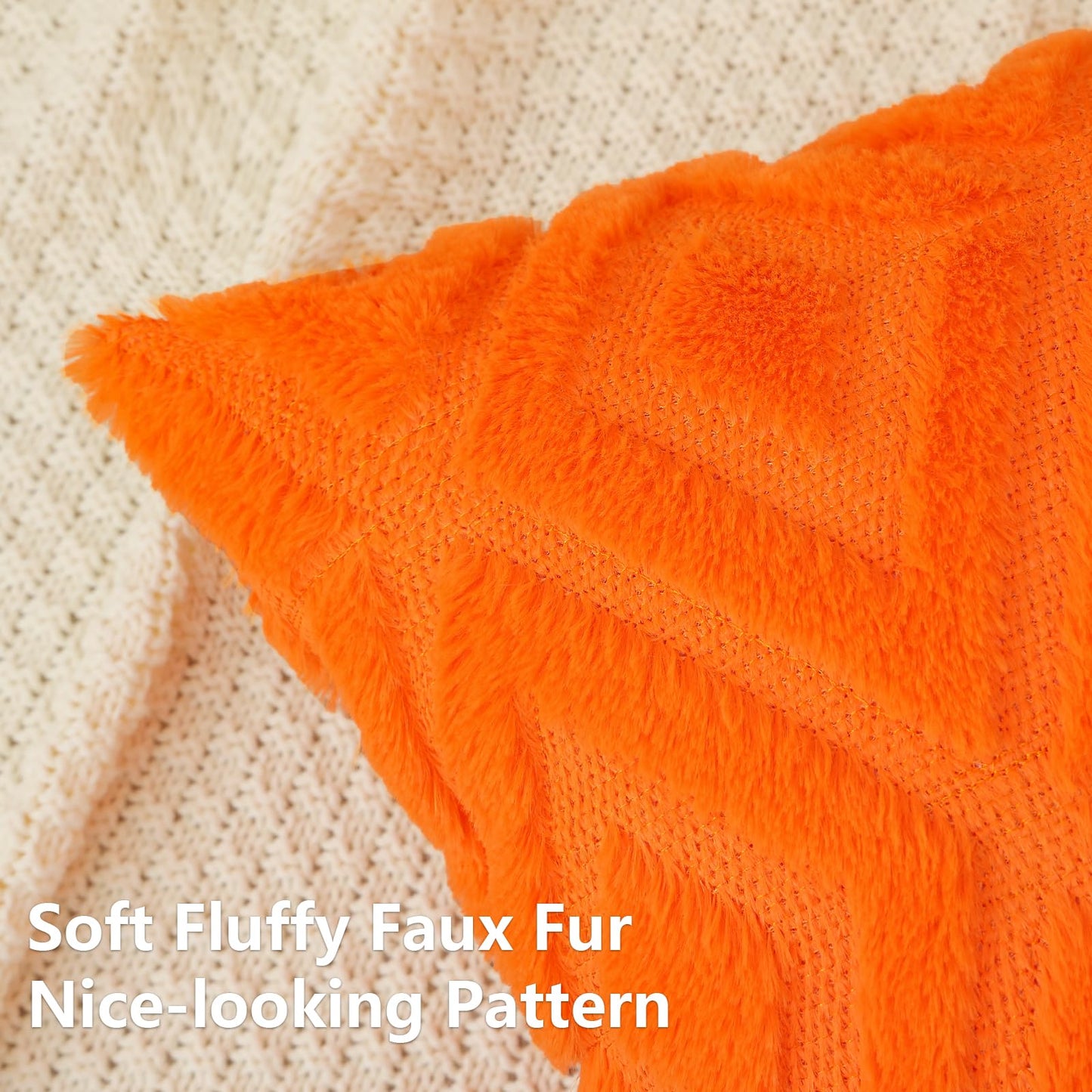 Pallene Fall Orange Throw Pillow Covers 16x16 Set of 2, Soft Plush Faux Fur Decorative Couch Pillow Covers for Sofa Bed Living Room Pillow Cases with 3D Diamond Pattern