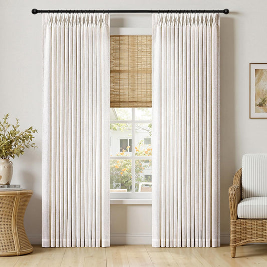 MIULEE Pinch Pleated Thick Linen Curtains 90 Inches Long 2 Panels for Living Room Bedroom, Memory Trained Pinch Pleat Drapes Back Tab Light Filtering Natural Ivory Cream Window Curtains with Hooks