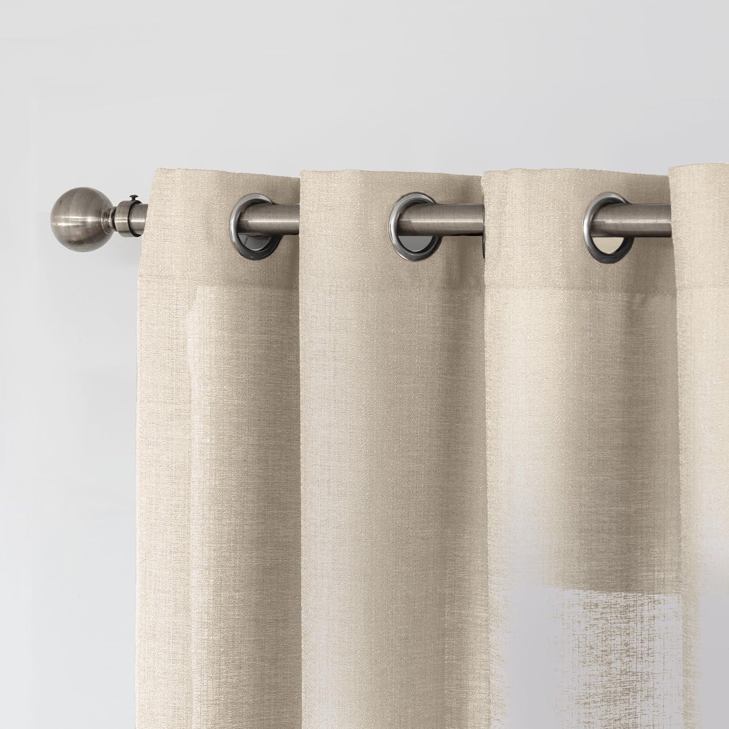 Melodieux Tan Semi Sheer Curtains 63 Inch Length for Living Room, Linen Rustic Bedroom Privacy Window Grommet Sheer Drapes, 52 by 63 Inch, 2 Panels