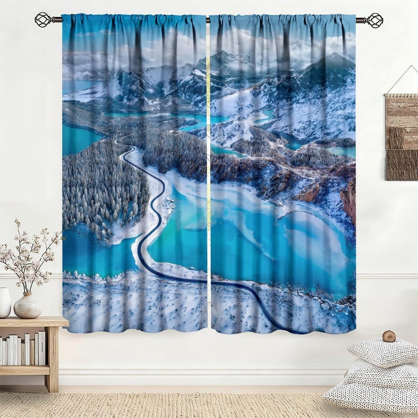 Tificats Snowy Mountain Turquoise Lake Curtains, Winter Aerial Frozen Lake Landscape Printed Blackout Window Treatments for Bedroom Living Room21 W x 45" L (Pack of 2)