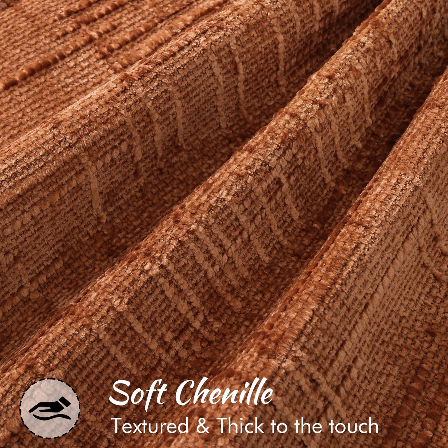 decorUhome Chenille Fall Throw Pillow Covers 20x20 Set of 2, Soft Textured Slubby Modern Decorative Pillow Covers with Elegant Design for Couch, Sofa, Living Room, Rust