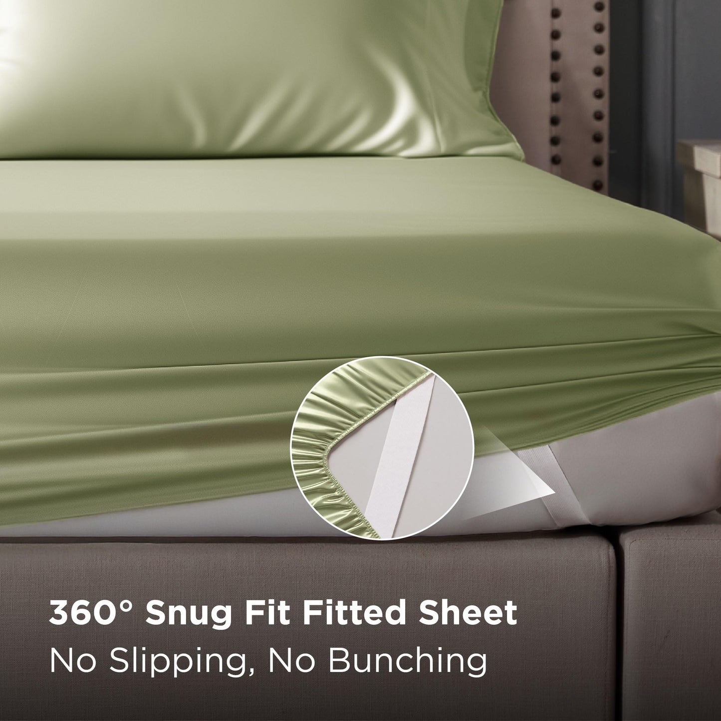 Bedsure Satin Sheets Full Size - 4 Piece Silky Bedsheets with 15 Inches Deep Pocket Fitted Bedsheet,1 Flat Sheet, 2 Satin Pillowcases, Good for Hair & Skin (Full, Light Green)