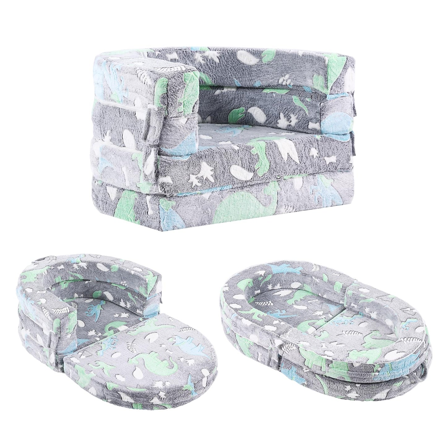 Tiita 3-in-1 Kids Sofa Bed, Comfy Couch Plush Toddler Chair Bed, Convertible Toddler Travel Beds, Folding Kids Couch with Washable Cover Carrying Handle for Girls and Boys