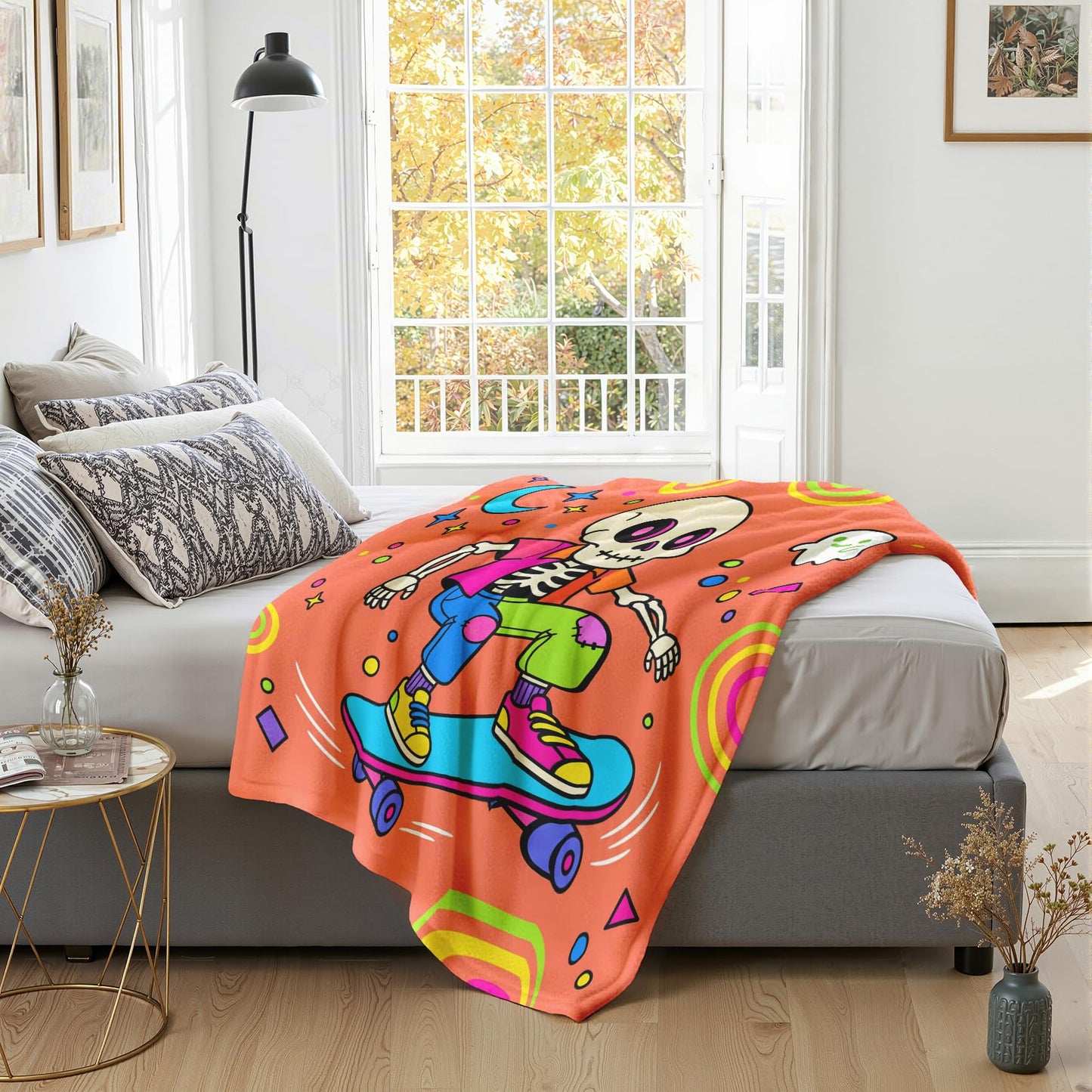 GEDAEUBA Skeleton Gifts for Kids - Halloween Funny Skull Ghost Fleece Blanket Throw, Soft Cozy Blankets & Throws for Couch, Bed, and Sofa, 50x60 inches