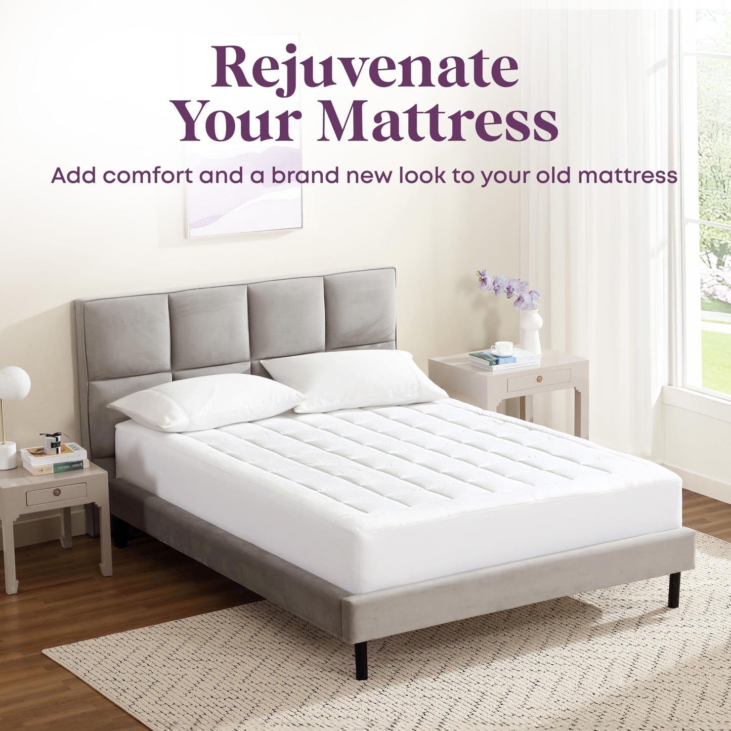 CirclesHome Twin Size Mattress Pad Pillow Top - 100% Cotton Top Ultra - Plush Down Alternative Mattress Protector - 200 Thread Count - Stretches from 14-16 inches for Snug Fit