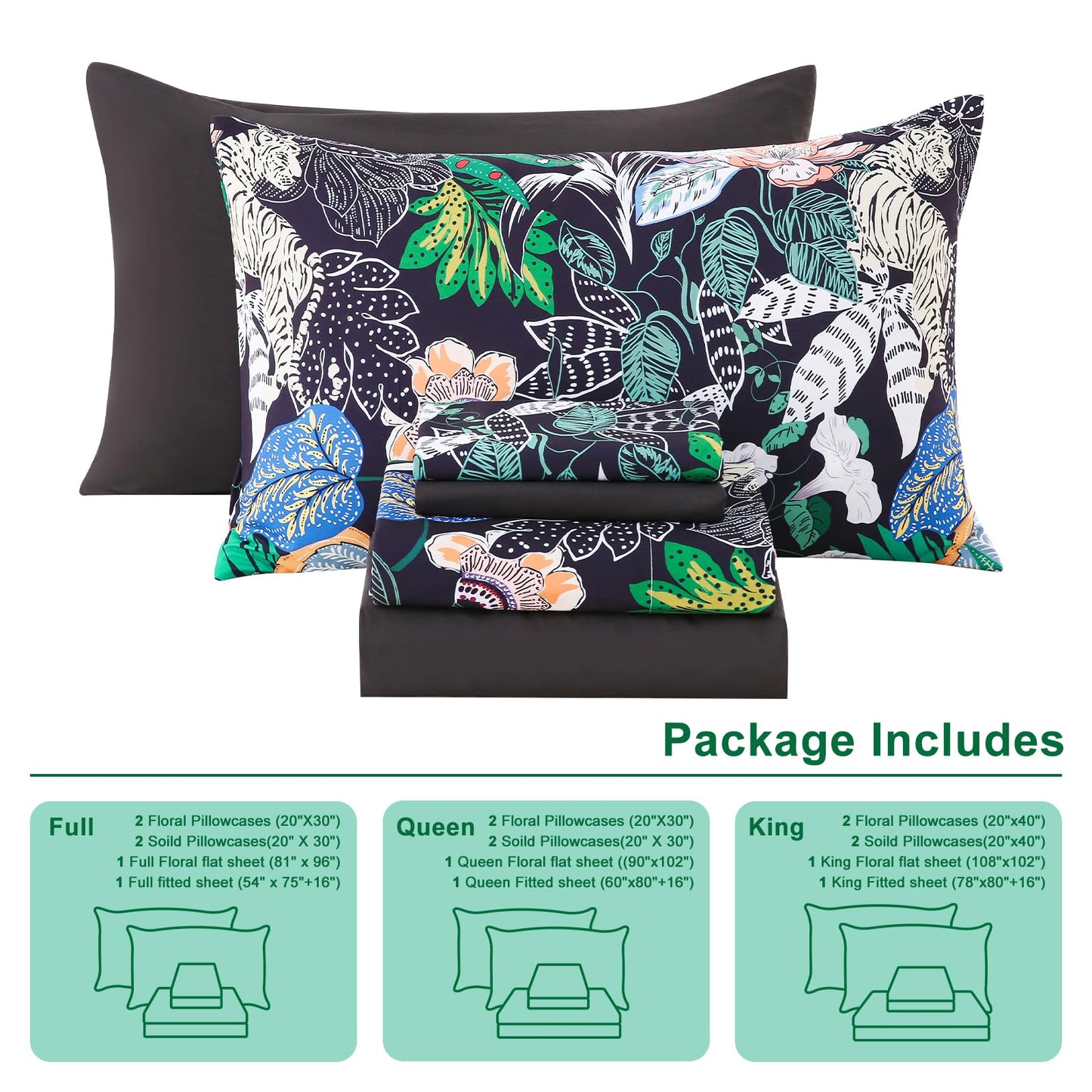 Swiftify Botanical Queen Bed Sheets Set 6-Piece, Boho Floral Brushed Microfiber Sheets, Cooling Bed Sheet Set, Soft & Breathable, 16' Deep Pocket Fitted Sheet & Pillowcase Set, Vintage Jungle Bloom