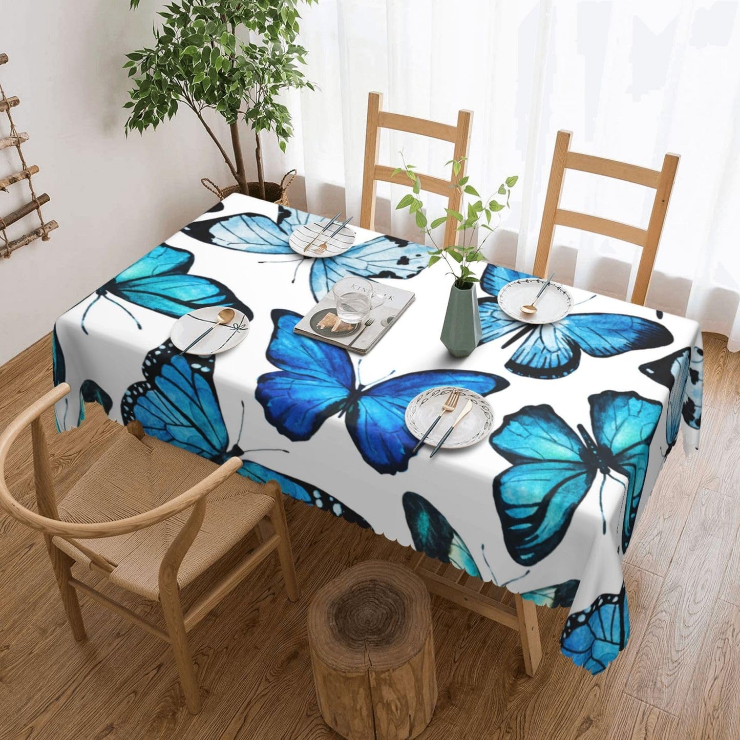 ZYPHORIEL Butterfly Blue Rectangle Tablecloths Beautiful Butterflies Table Cloths Decorative Kitchen Dining Tablecloth for Rectangular Tables,Washable Table Cover for Party 54 x 72 Inch