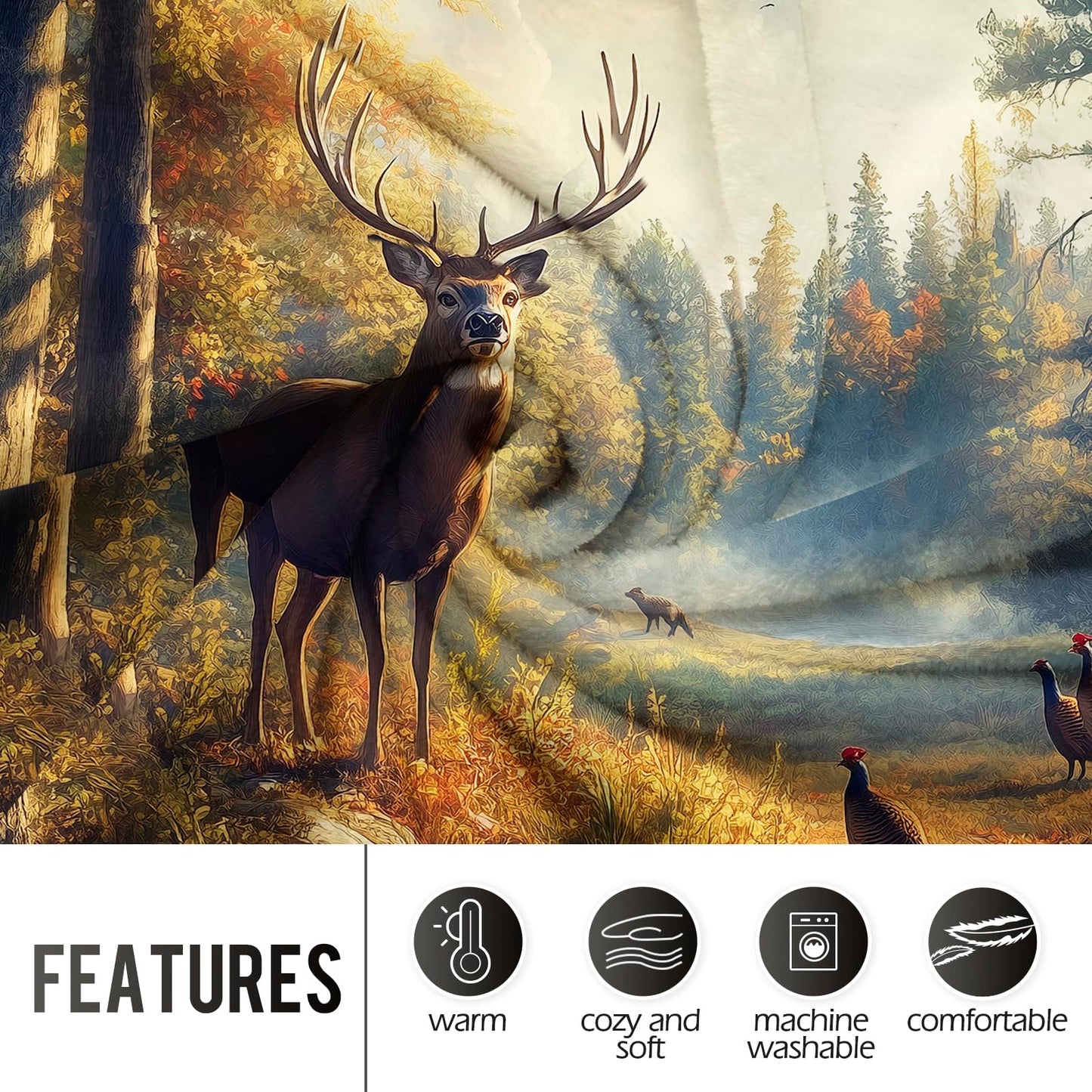 Levens Forest Deer Blanket Gifts for Men Women Kids, Soft Cozy Flannel Wildlife Elk Fawn Deer Throw Blanket 60"x50" Hunting Decor for Couch Travelling, Christmas Birthday Gifts for Elk Lovers Hunters