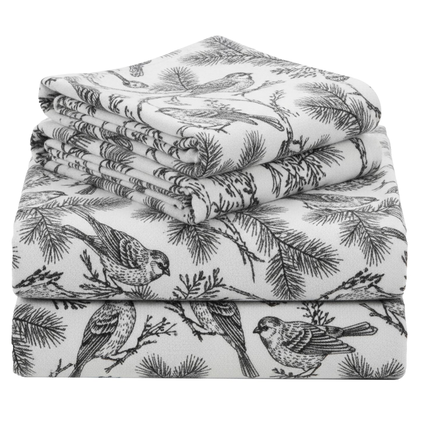 California Design Den Flannel King Sheets Set - Made in Portugal 100% Cotton, Thick, Velvet Soft 4-Piece King Size Flannel Sheets Set, Triple-Brushed with Extra Deep Pockets - Winter Birds