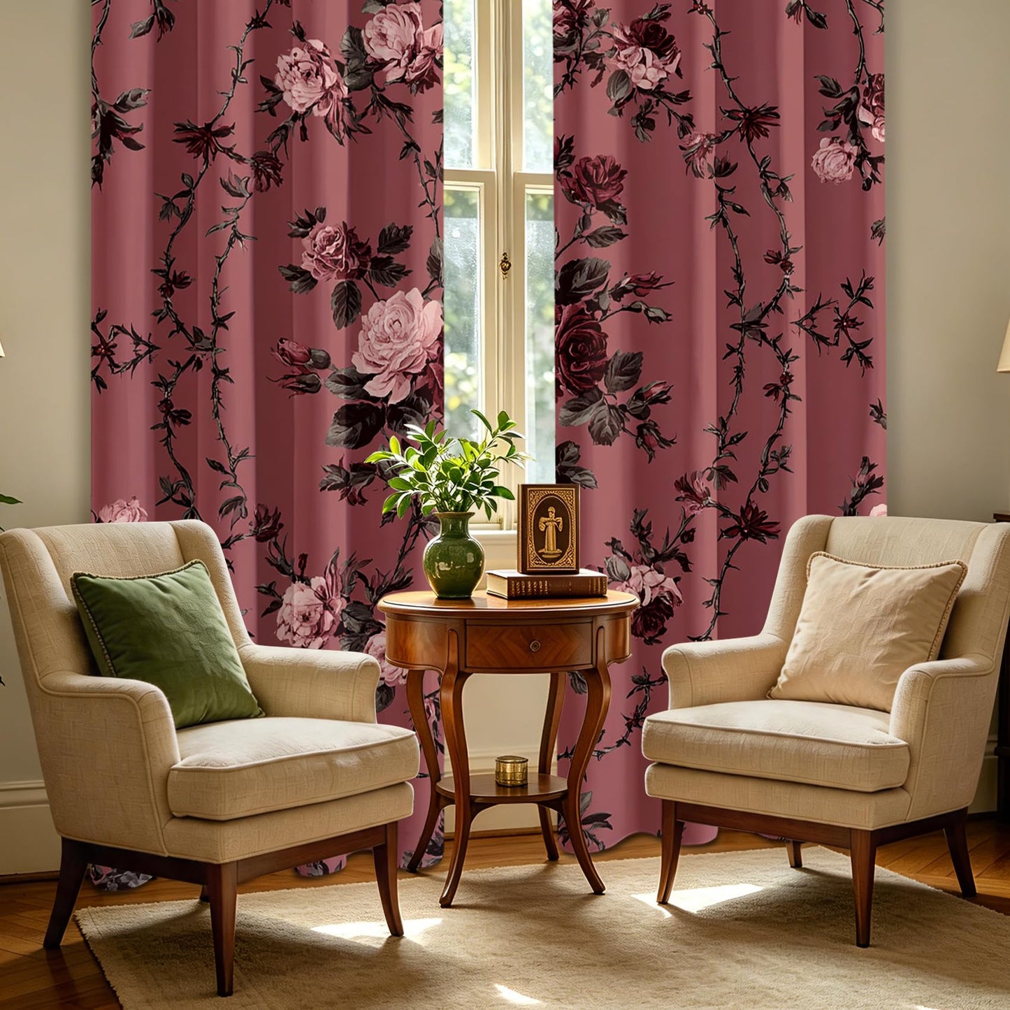 Solvivae Floral Gothic Blackout Curtains for Bedroom Living Room, Vintage Shabby Chic Patterned Window Treatments, Room Darkening Thermal Insulated Grommet Drapes, 45 Inch Curtains 2 Panel Set