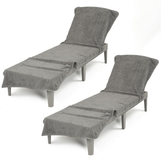American Soft Linen 2 PACKED Chaise Lounge Covers with Pocket, 86"x32" Oversized Beach Pool Lounge Chair Towels (Gray Chair Towel, 2 PIECE)