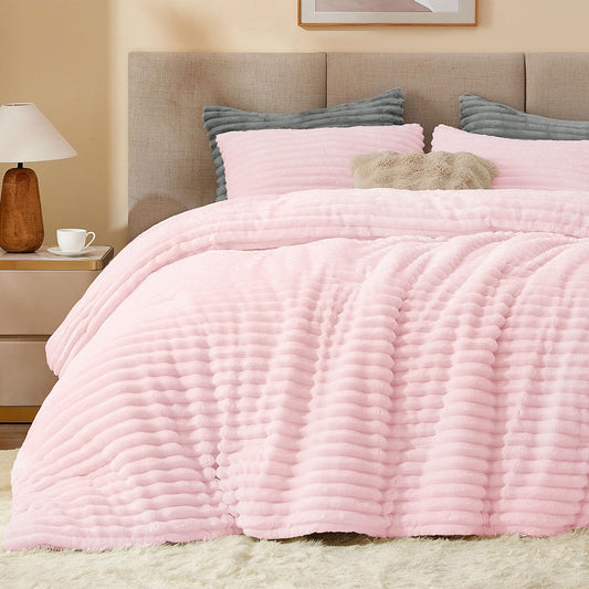 BEDELITE Fleece Queen Comforter Set -Super Soft & Warm Fluffy Cherry Blossom Bedding, Luxury Fuzzy Heavy Bed Set for All Season with 2 Pillow Cases