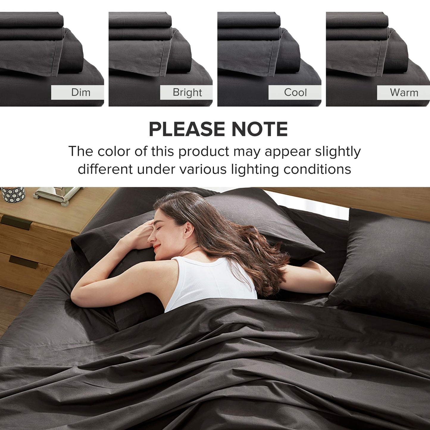 Comfort Spaces 100% Cotton Sheets Twin XL, Breathable & Ultra Soft Cotton Sheets, Naturally Cool Cotton Bed Sheets with 12" Elastic Pocket Fits up to 14" Mattress, All Season Sheet Set, Black, 3 Piece