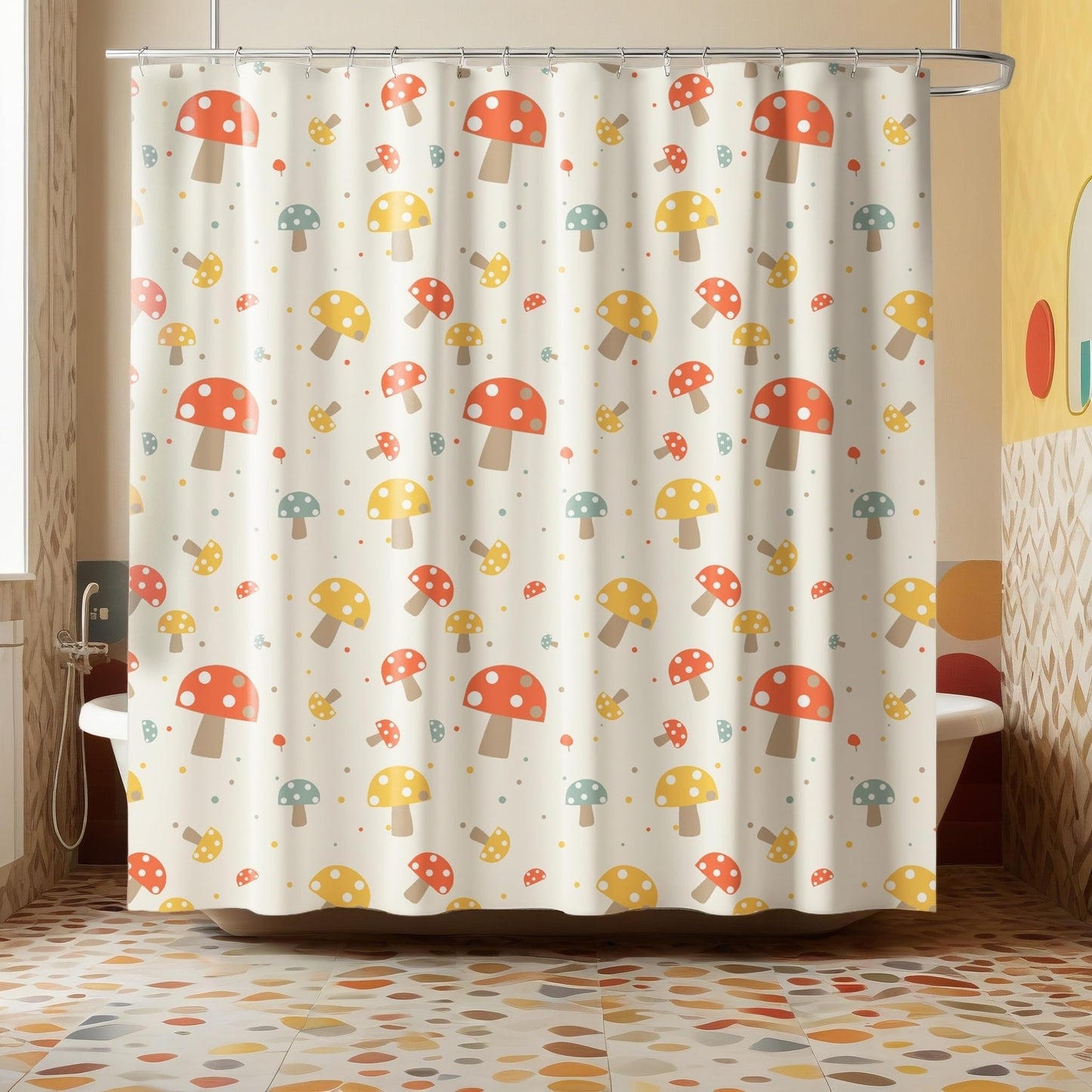 SDIII Mushroom Shower Curtain Set 72x72 Inch, Waterproof Microfiber Cute Shower Curtain Mushroom for Botanical Themed Bathroom Decor