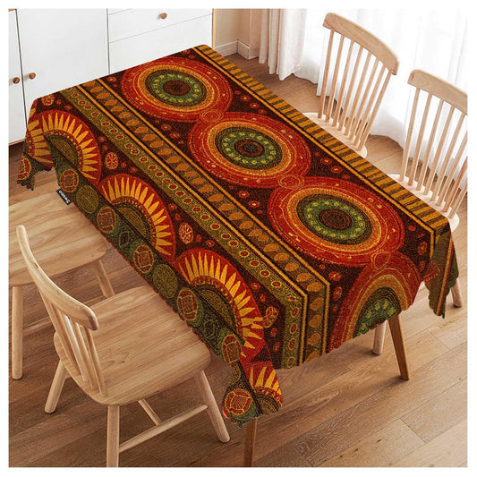 Swono Tribal Pattern Table Cover Ethnic Geometric African Stripes Red 50x72 Inch Table Cloth for Rectangle Tables Buffet Parties Coffee BBQ and Dinning Tablecloth