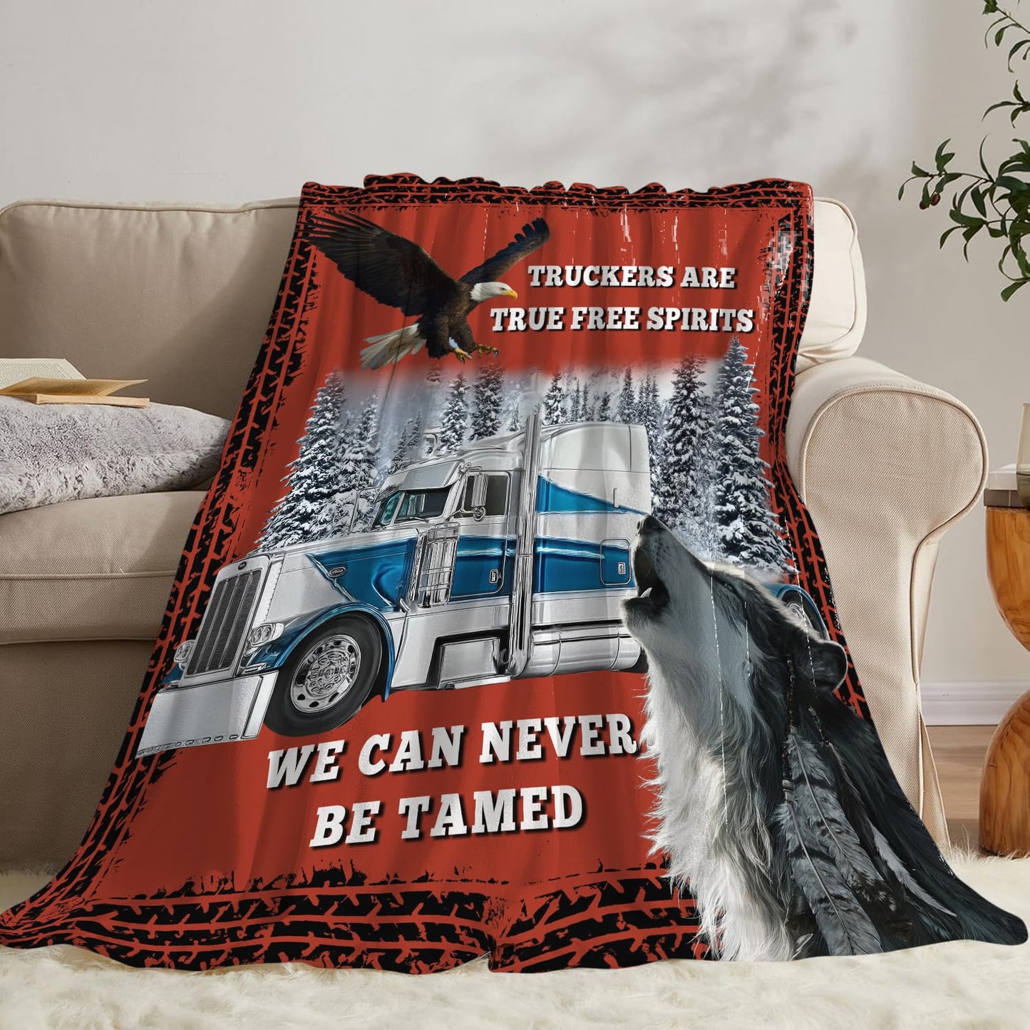 UIAMT Truck Eagle Blanket Trucking Flannel Plush Throw Blanket Cozy Trucker Wolf Wildlife Decor Fleece Stuff Blanket Gifts for Lover Girls Boys Kids Adults Women Bed Travel 40"x50"